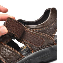 Cargar imagen en el visor de la galería, Sandália de Couro Masculina Anti Stress com Velcro - Urbano Elite